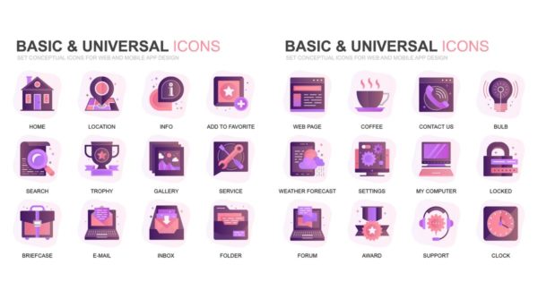 现代扁平化渐变设计风格基础通用常用图标素材