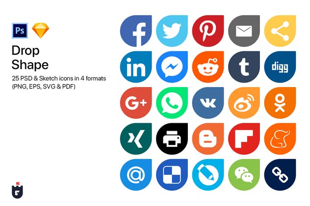 25枚主流社交媒体图标[6种设计风格] 25 Most Popular Social Media Icons in 6 shapes插图(2)