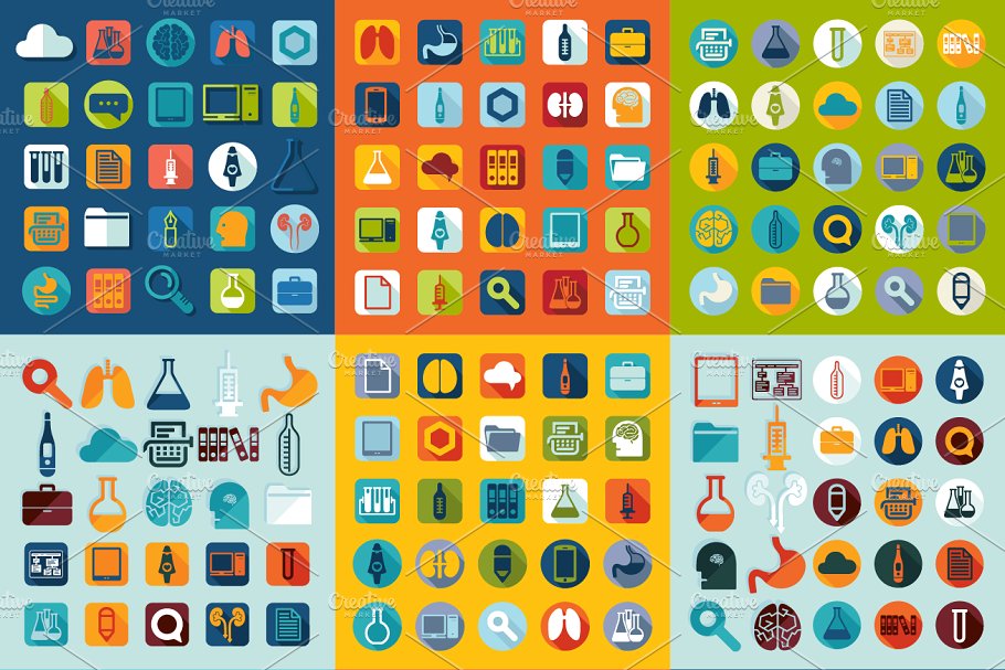 9套225个扁平风格医疗图标  9 MEDICAL sets of icons插图(1)