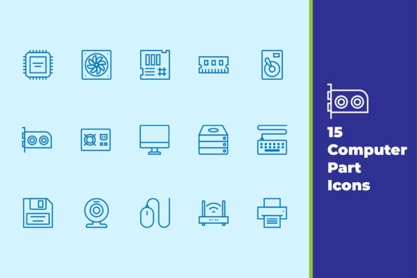 电脑零部件主题矢量图标素材 Computer Part Icons