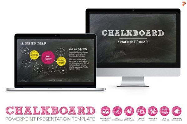 极力推荐：酷黑黑板背景 PPT 幻灯片模板 Chalkboard PPT Presentation Template