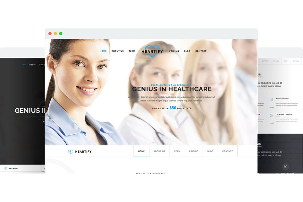 响应式医疗&健康服务网站设计模板素材库精选 Heartify – Responsive Medical and Health Template插图