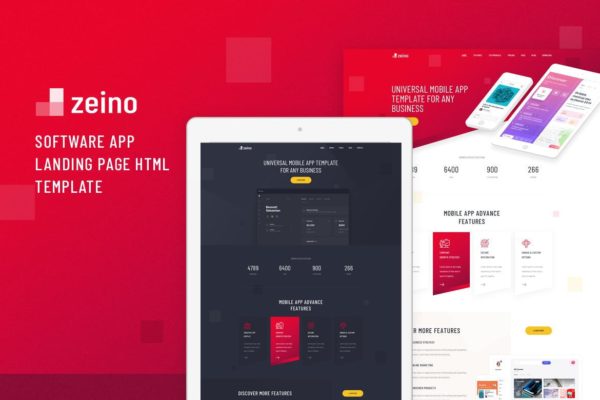 APP应用软件着陆页设计HTML模板素材库精选 Zeino – Software App Landing Page HTML Template