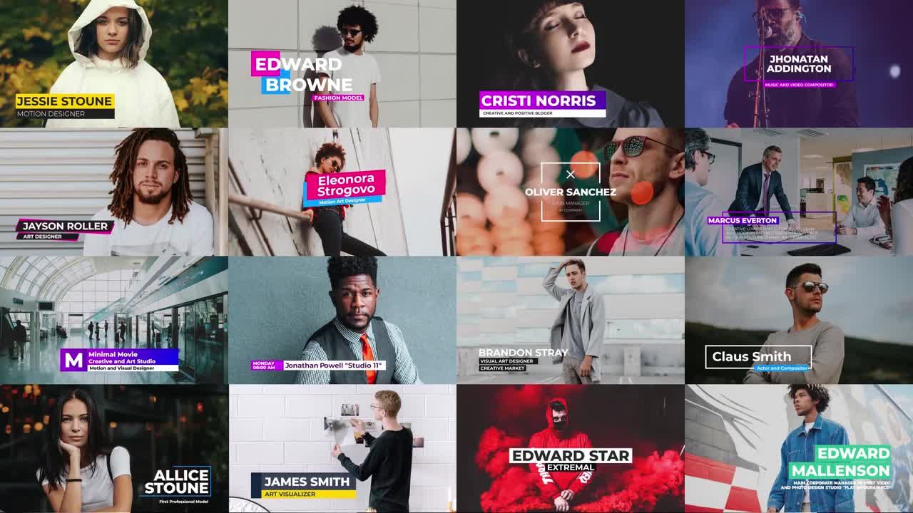 16个干净现代创意的动画下三分之一标题素材库推荐PR模板