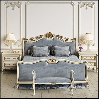 欧美风格双人床和床头柜台灯组合素材之家精选3D模型