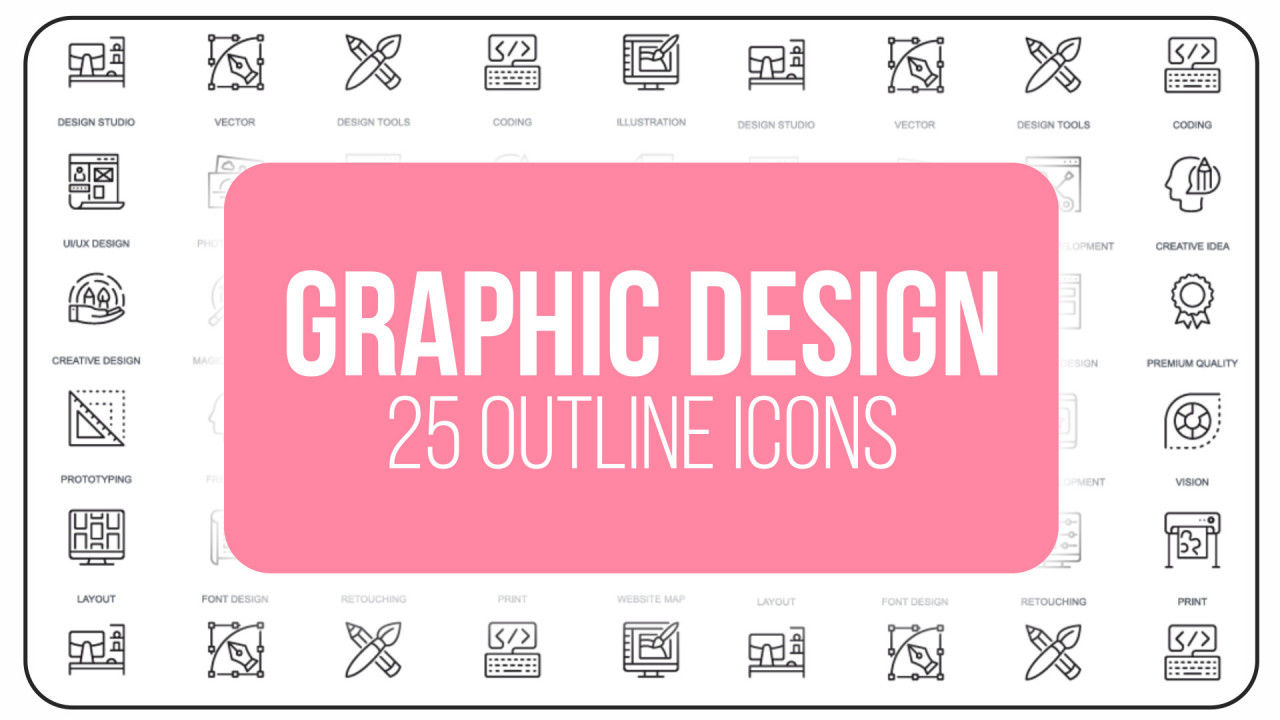 25个时尚创意清晰的平面设计大纲动画图标素材库精选AE模板