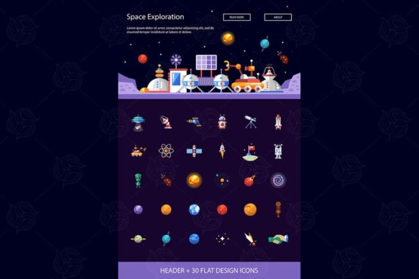现代扁平设计太空科技主题图标素材 Space – modern flat design style icons set