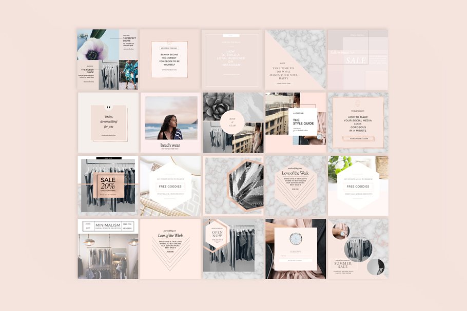 简约时尚风格社交媒体贴图模板素材库精选 Feminine Social Media Templates插图(3)