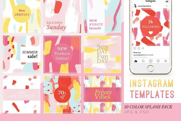 多彩新媒体社交媒体贴图模板素材库精选 Colorful Instagram Templates