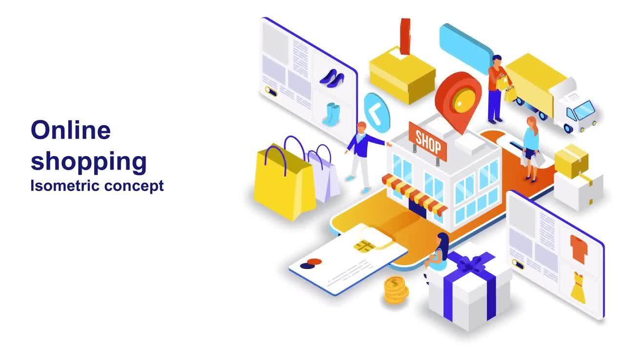 在线购物等距概念宣传动画素材库精选AE模板