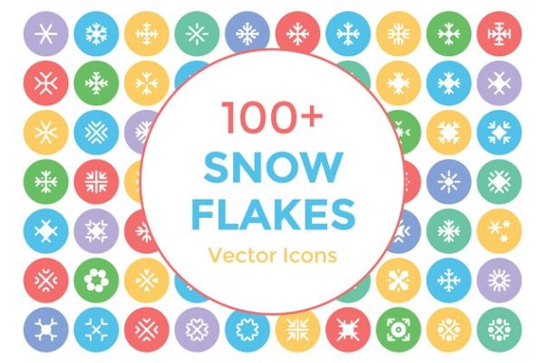 100+雪花片雪花状矢量圆型图标 100+ Snow Flakes Vector Icons