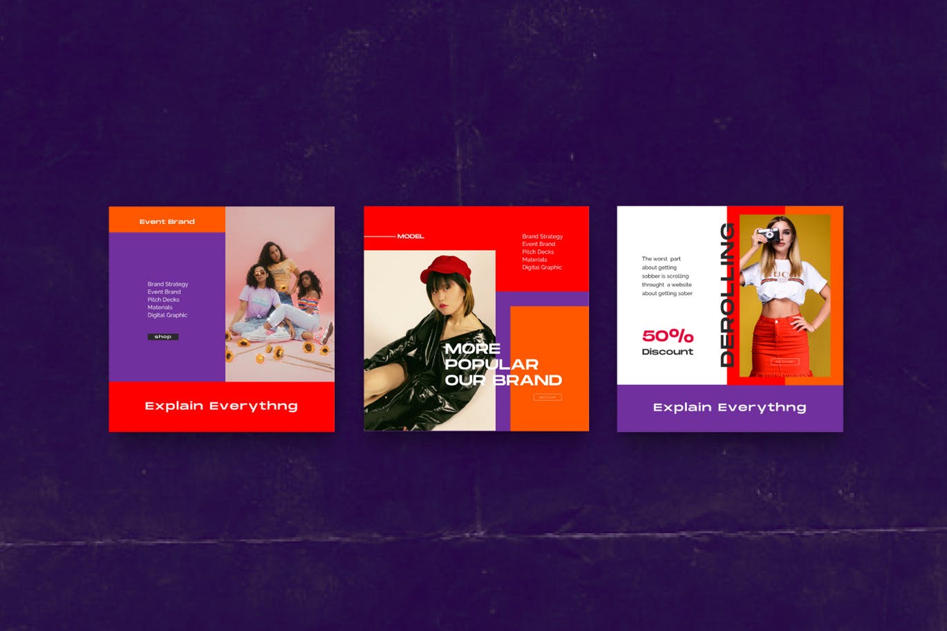 色彩主页Instagram贴图&品牌故事设计素材包v2 DEROLL PACK 2- Instagram Template + Strories插图(4)