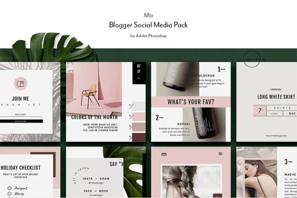 时尚主题博客&amp;社交媒体贴图模板素材库精选 Blogger Social Media Kit • Mïa