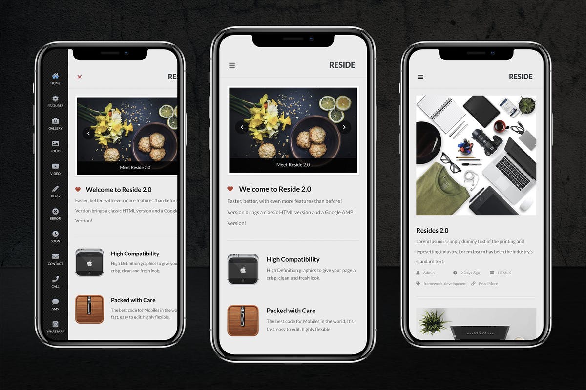 符合Google AMP规范的移动端网站设计HTML模板素材库精选 Reside Mobile | Mobile Template & Google AMP插图