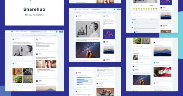 社交分享社交圈子网站设计HTML模板素材库精选 Sharehub Content Sharing HTML Template