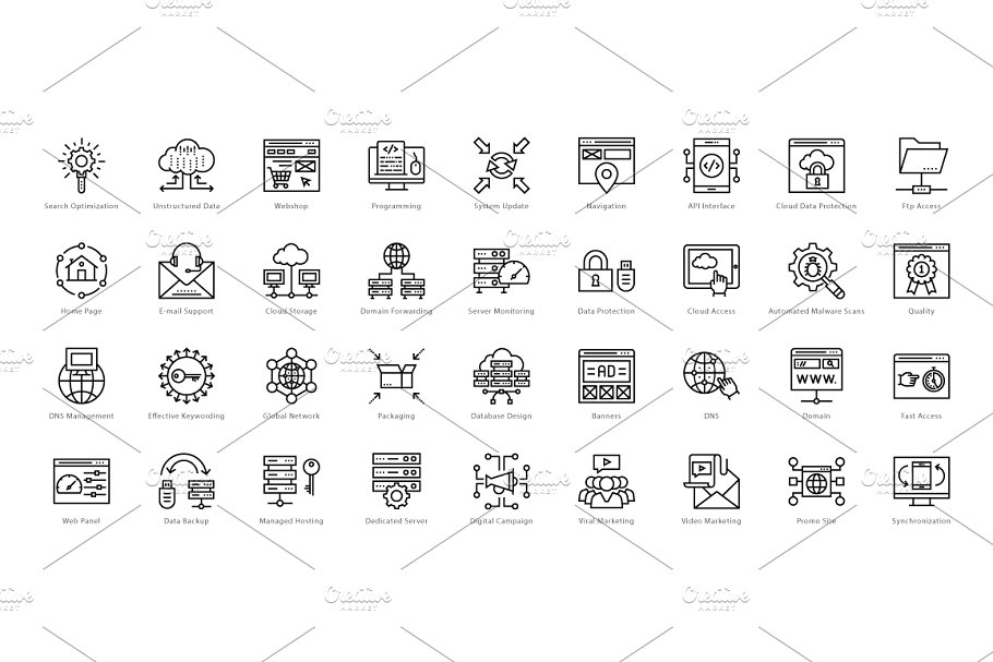 1458个Web&Seo网络营销主题线条图标 1458 Web and Seo Line Icons Set插图(14)