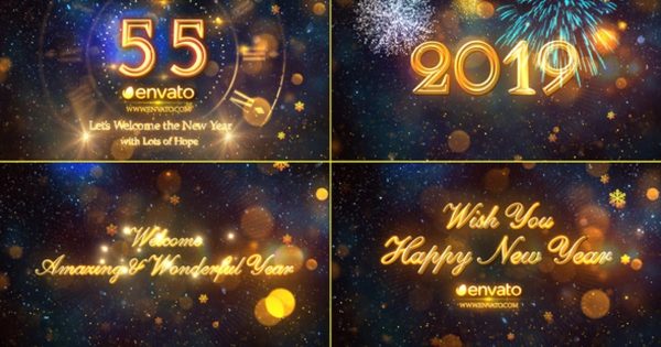 2019年新年跨年晚会倒数视频素材库精选AE模板4 New Year Countdown 2019