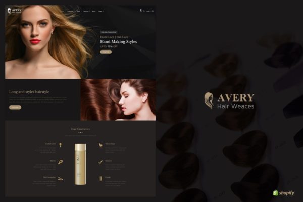 假发/化妆品/护肤品网上商城Shopify主题模板素材库精选 Avery | Hair Wig Shopify Theme