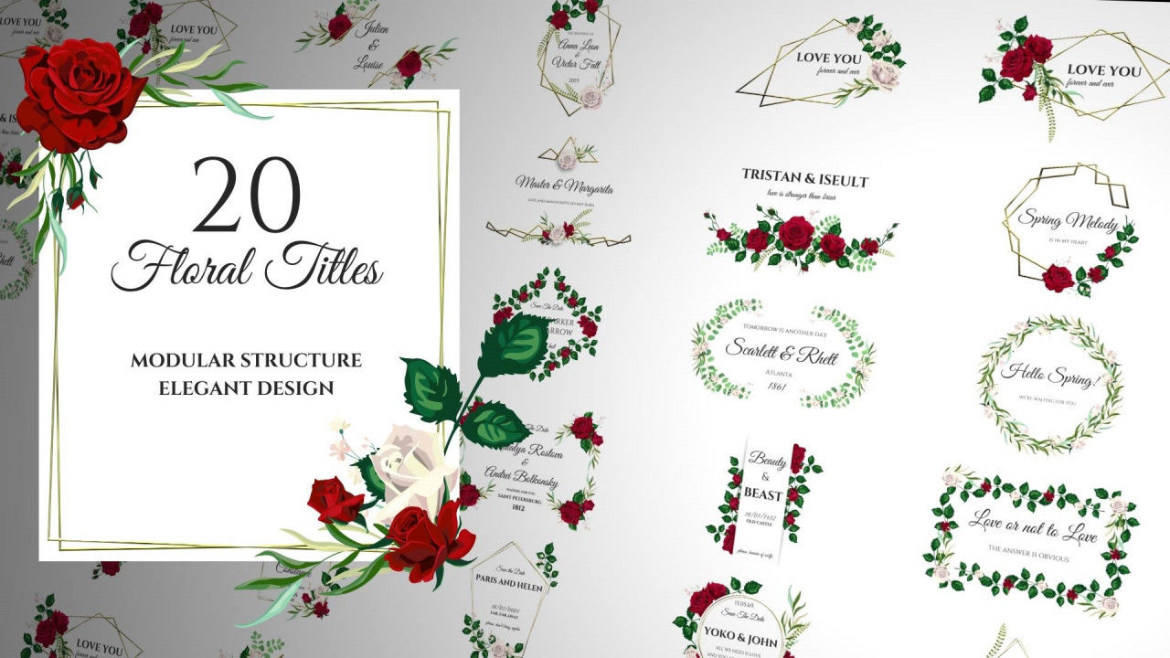 20个花卉浪漫标题动画素材库推荐PR模板