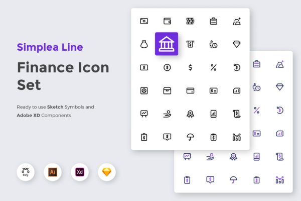 简约设计风格金融主题线性UI图标集 Simplea Line – Finance Icon Set