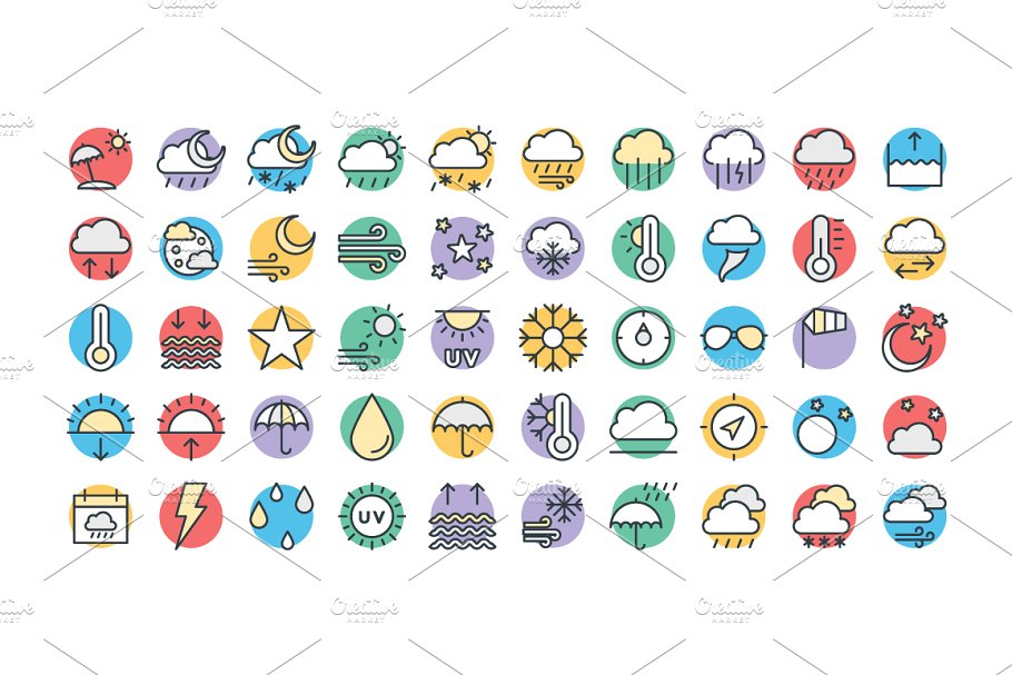 50+天气主题矢量彩色图标 50+ Weather Vector Icons插图(1)