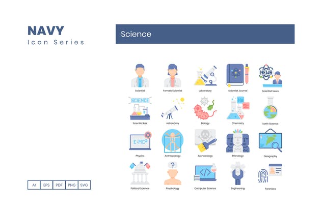 60枚科学技术主题海军蓝图标素材 60 Science Icons | Navy Series插图(1)