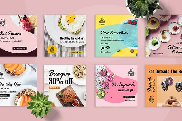 美食主题社交媒体促销广告设计模板素材库精选合集 Cooq – Food Social Media Kit插图(2)