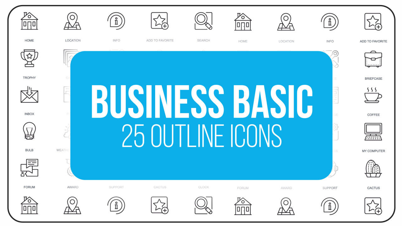 25个干净整洁创意的商务基础大纲图标素材库精选AE模板