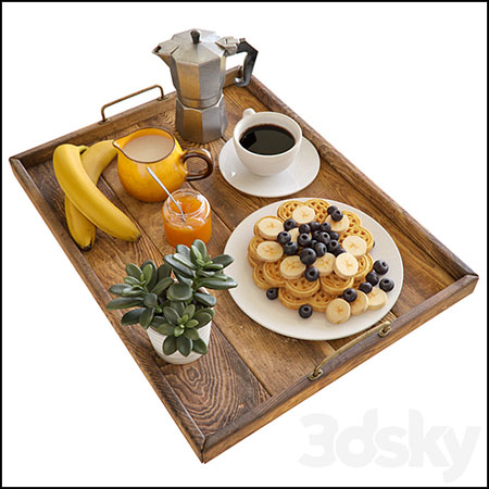 早餐香蕉水果美食和咖啡饮品植物盆栽素材之家精选3D模型