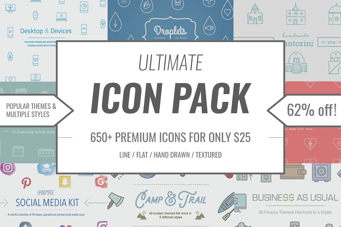 660枚实用矢量图标 Ultimate Icon Pack / 660 Vector Icon（商业+徒步+桌面设备+社交媒体…）插图