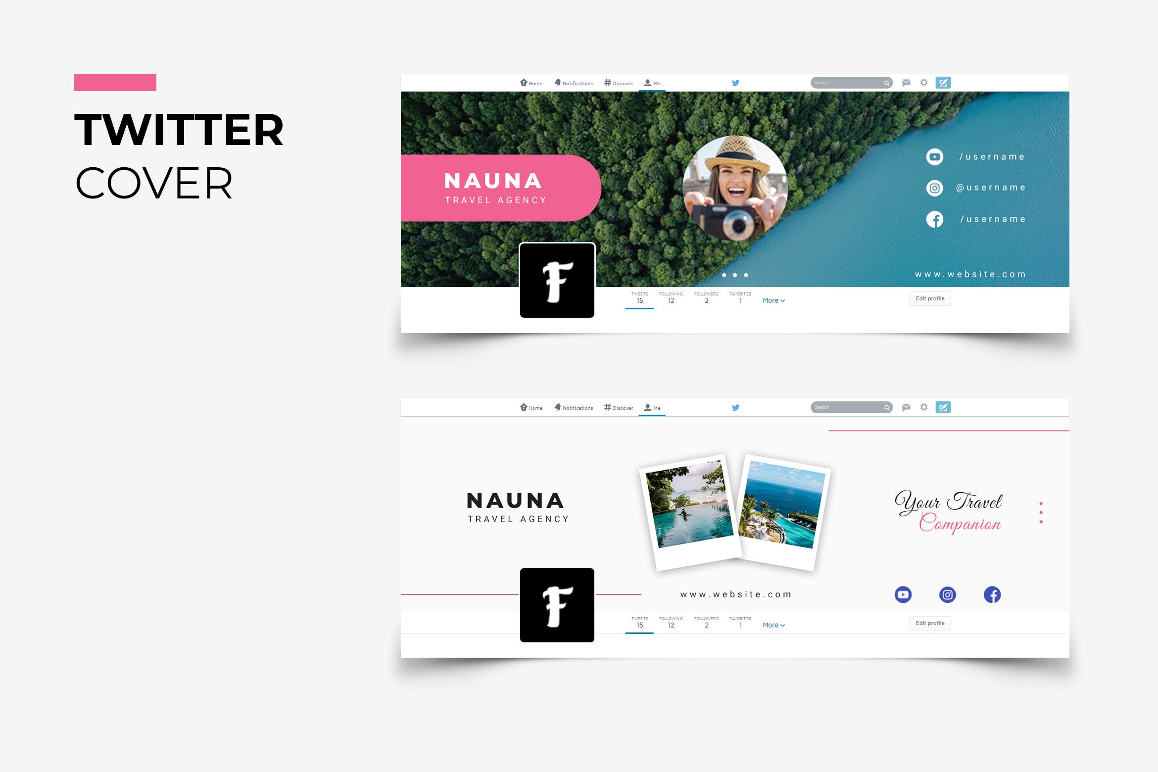 旅游代理商品牌推广Twitter主页封面设计模板素材库精选 Nauna Travel Agency Twitter Cover插图