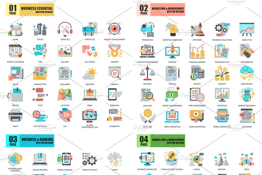 扁平风格概念图标模板 Pack Flat Icons插图(1)