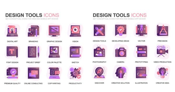 现代扁平化渐变设计风格设计工具主题图标素材