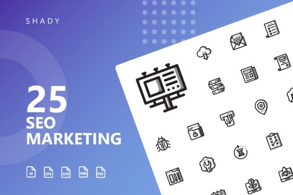 25枚SEO搜索引擎优化营销矢量阴影素材库精选图标v1 SEO Marketing Shady Icons