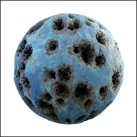 损坏的蓝色彩绘墙PBR纹理贴图