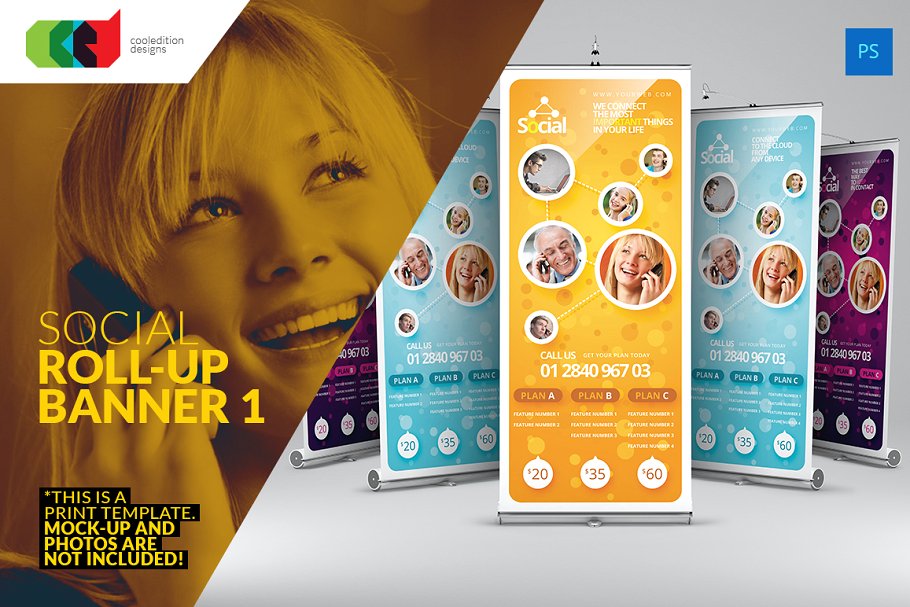 社交活动易拉宝X展架模板 Social Roll-Up Banner 1插图