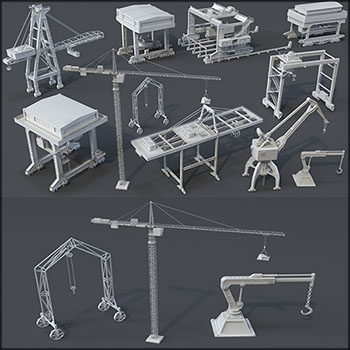 21种起重机-塔式起重机，集装箱起重机，港口起重机素材之家精选3D模型