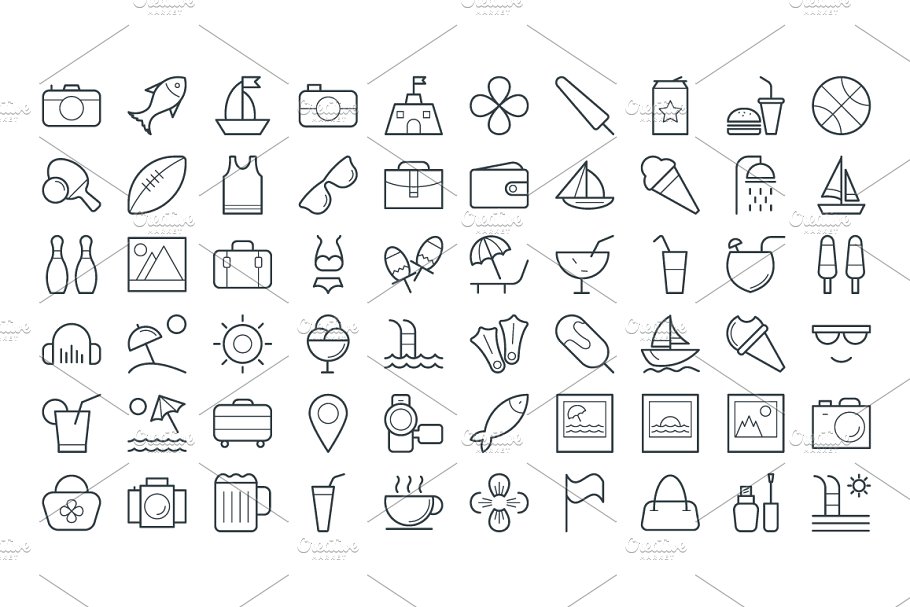 125+夏季游玩矢量线条图标 125+ Summer Vector Icons插图(2)