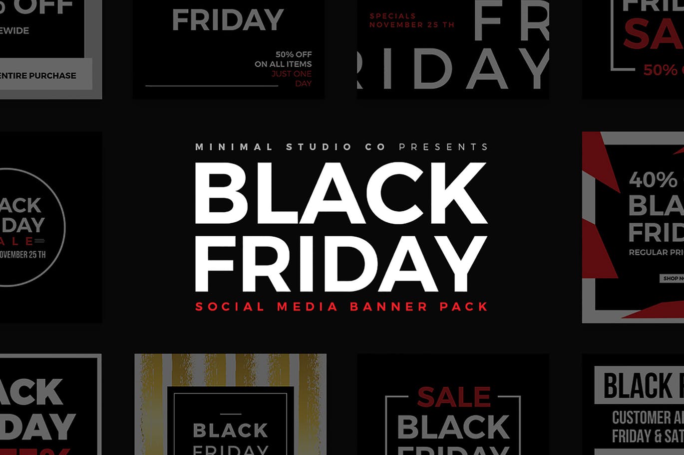 社交自媒体黑色星期五折扣活动广告Banner模板素材库精选v1 Black Friday Social Media Banners V1插图