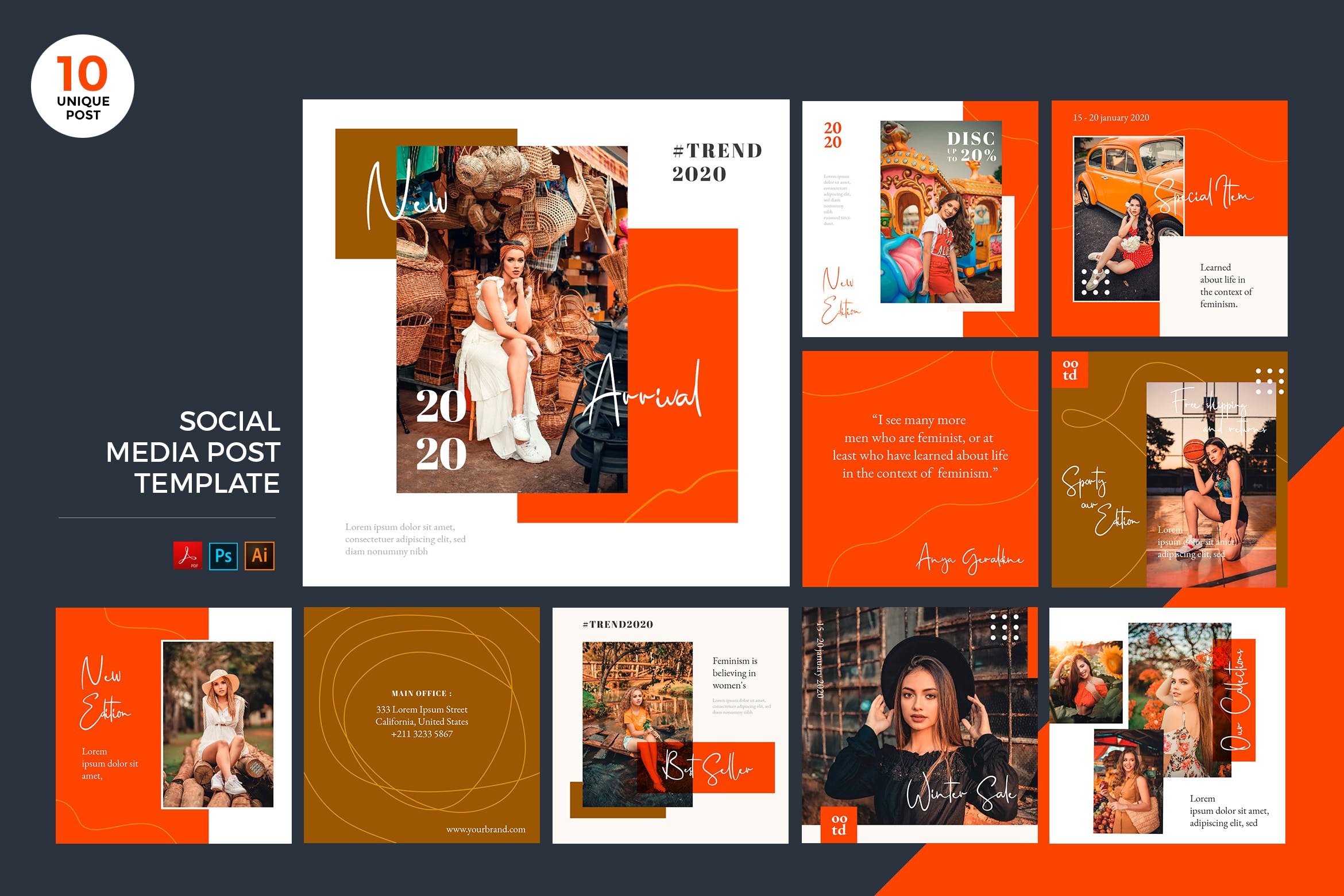 夏季时尚品牌营销推广社交媒体PSD&AI模板素材库精选 Trendy Summer Fashion Social Media Kit PSD & AI插图