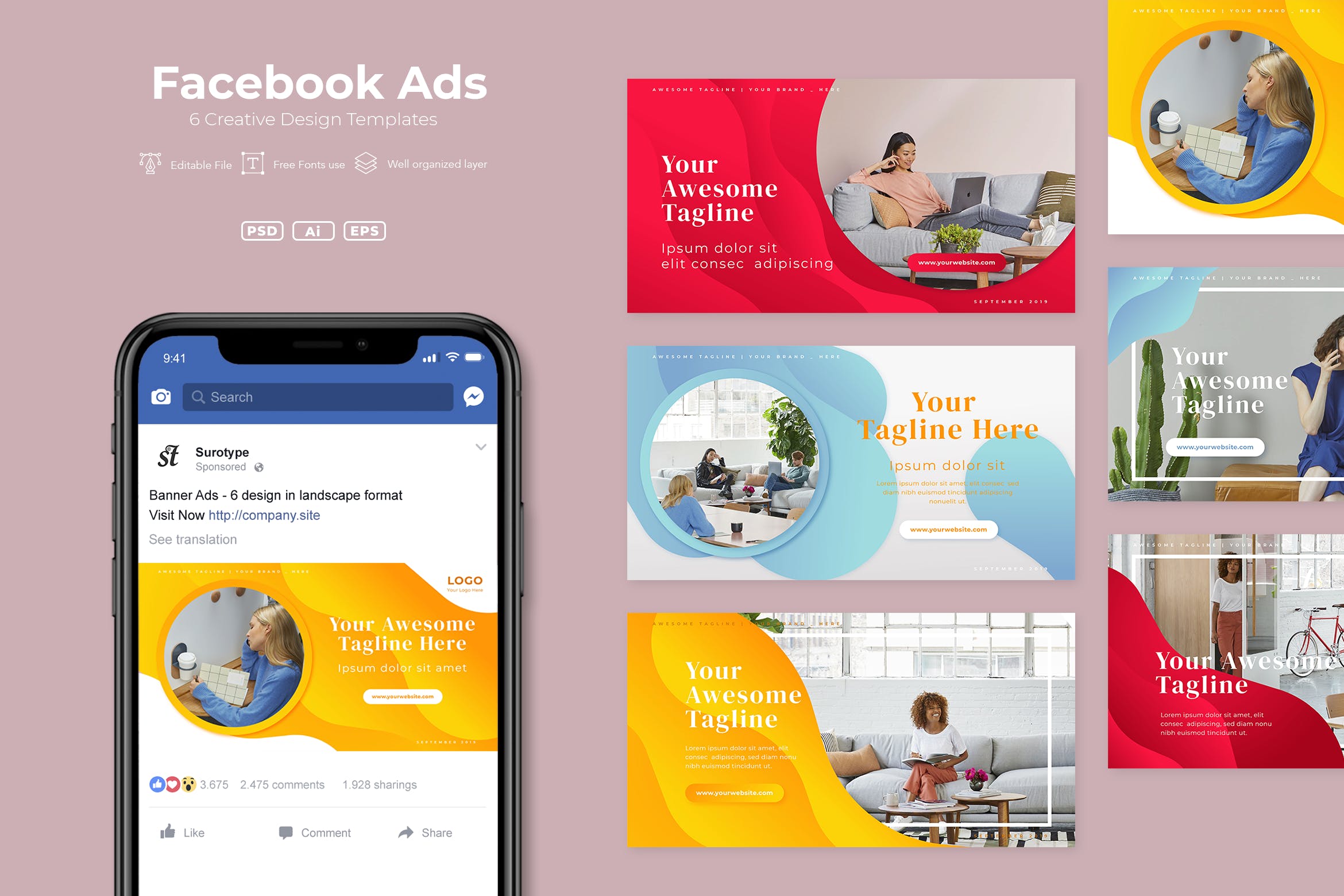 Facebook营销推广品牌广告图设计模板v2 AFR – Facebook Ads.v02插图