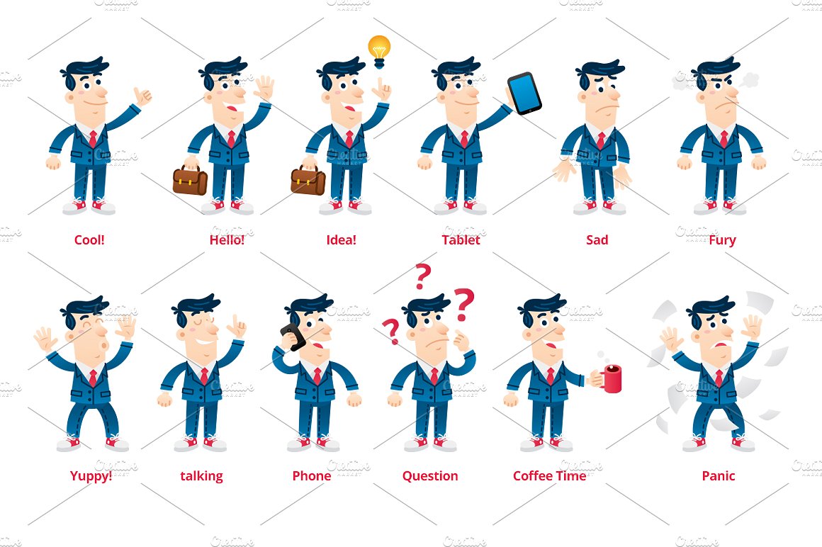 男性白领形象卡通图标集 Business Man Mascot Mega Pack插图(1)