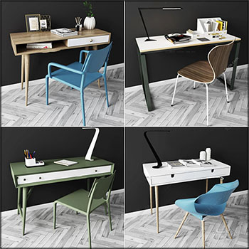 北欧书桌椅台灯组合素材之家精选3D模型