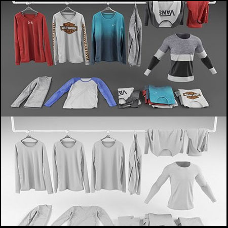 12款不同风格的长袖衬衫MAX模型