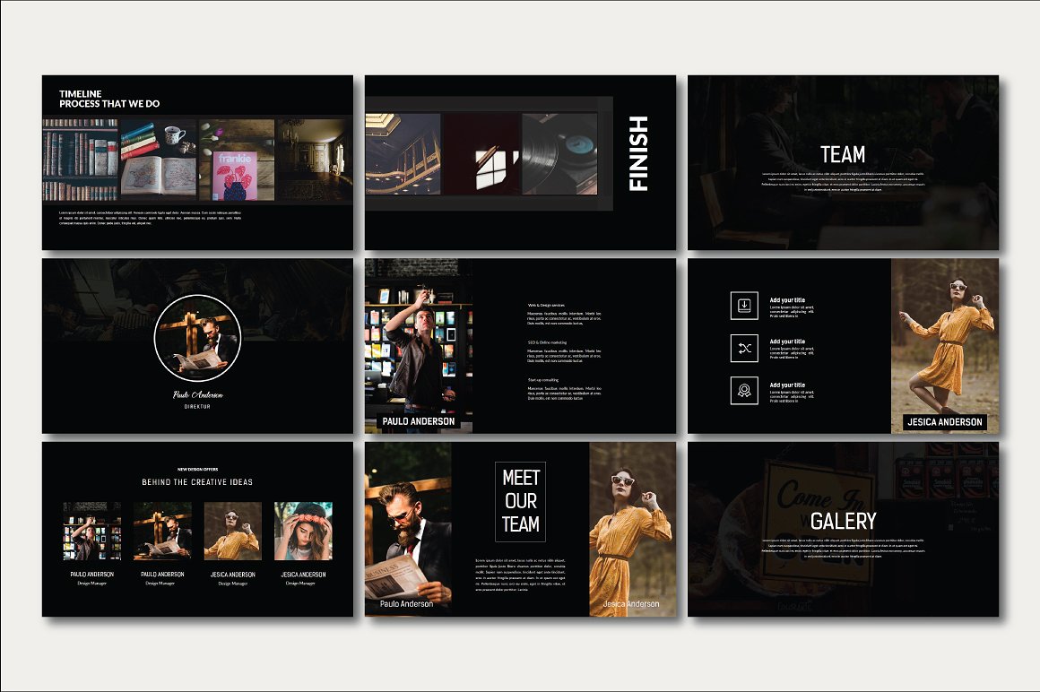 素材库下午茶：时尚高端商务质感提案powerpoint幻灯片演示模版插图(1)