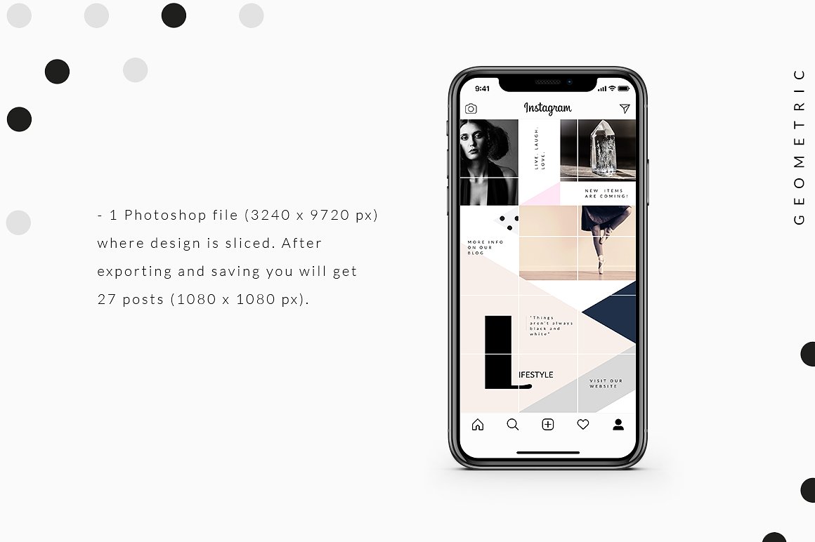 时尚高端几何形状布局的Instagram模板素材库精选 Instagram PUZZLE template -Geometric [psd]插图