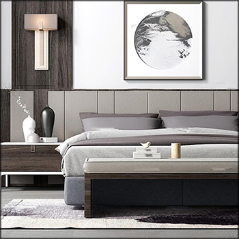 新中式双人床床头柜壁灯组合素材之家精选3D模型