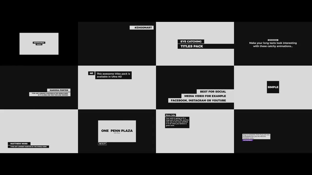 15个现代设计和动画标题即用型素材库推荐PR模板