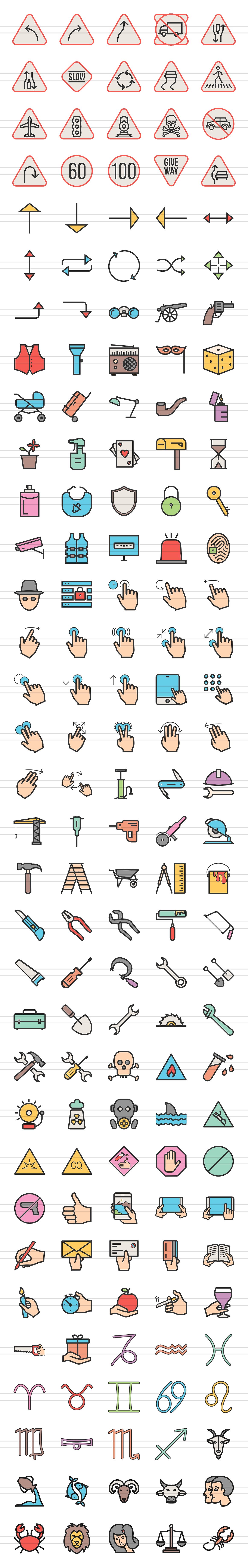 166个符号和符号填充线图标插图(1)