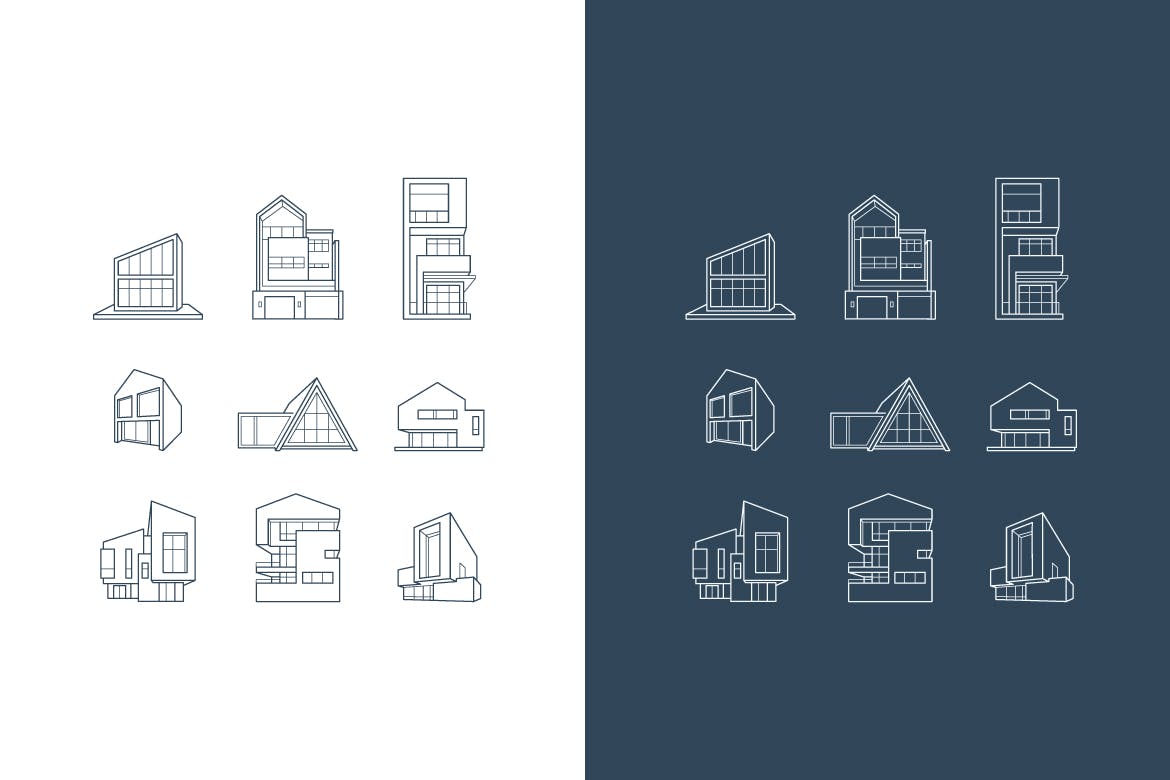 建筑房屋框架结构几何图形矢量素材库精选图标素材 vector logos of icons with architecture houses插图(1)